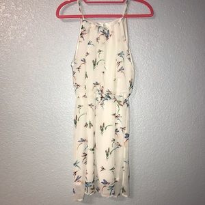 White Open-back Bird Print Dress